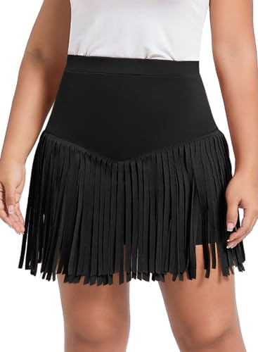 Ella Lust Womens Western Cowgirl Fringe Skirt - Country Concert Outfit Rodeo Tassel Booty Pole Dance Rave Festival Bottoms(Black,M,11161r)