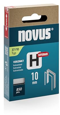 NOVUS TOOLS Feindrahtklammern 10 mm superhart für Hammertacker, 850 Tacker-Klammern vom Typ 37/10, Schiebeschachtel, Heftmittel für Stoffe und Gewebe