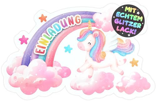 12x GLITZER Einhorn EINLADUNGSKARTEN KINDERGEBURTSTAG Mädchen Junge - die Regenbogen PARTY Karten sind die Einhorn EINLADUNG Kinder Jungen GEBURTSTAG Pferde GEBURTSTAGSPARTY Reiten UNICORN Rainbow