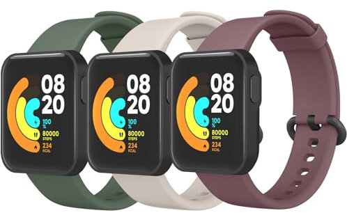 Tobfit 3 Pièces Bracelet pour Xiaomi Mi Watch Lite/Redmi Watch, en Silicone, Vert Avocat, Violet Fumé, Lumière Stellaire