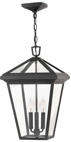 Licht-Erlebnisse Außenleuchte hängend Glas Aluminium IP44 30,5 cm breit H: max. 216,7 cm Schwarz 3x E14 Vintage Design Pendelleuchte außen Vordach Veranda