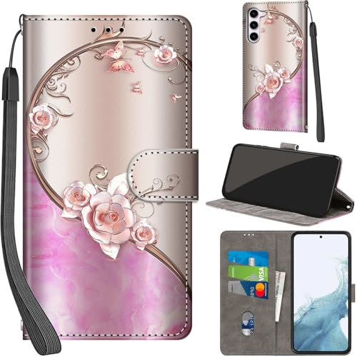 Handyhülle für Samsung Galaxy S23 Hüllen Premium Leder Case Klappbar Wallet Magnet Kartenfach Standfunktion Schutzhülle kompatibel mit Samsung S23 Cover,Rose