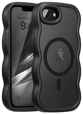 UEEBAI Coque Magnétique pour iPhone 17e/iPhone 16e Compatible avec Recharge sans Fil, Wave Frame Étui en Silicone Liquide, Housse de Protection Antichoc Bumper Cover Case avec Anti-Rayures, Noir
