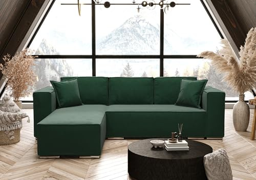 AXLIVING Grün Ecksofa mit Schlaffunktion Vinoria L-Form 255 cm Links