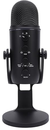 Yctze Microphone de Jeu USB Haute Performance avec Fonction Rapide, éclairage Ambiant, clarté Vocale Améliorée, Gain de Volume et PC et Streaming sans Perte (Black)