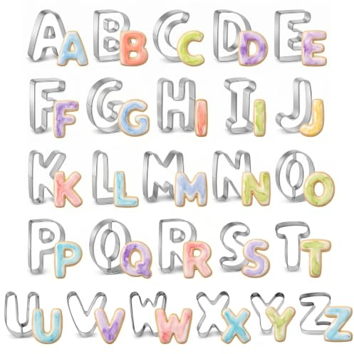 26 Stück Edelstahl Buchstaben Ausstecher (A-Z), Spülmaschinengeeignet | Alphabet Ausstechformen, Keksausstecher für Backliebhaber, Backwerkzeuge für DIY Kekse, Fondant, Marzipan, Kuchen