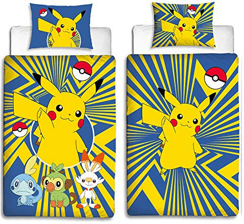 Linon Kinder Wende-Bettwäsche Pokémon Motiv Go Pikatchu Neu & Ovp Renforcé - 135 x 200cm + 80 x 80cm 100% Baumwolle Pokemon Kinderbettwäsche deutsche Standardgröße 2 Vollmotive RV