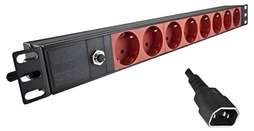 DINIC 19 Zoll Steckdosenleiste mit C14 Stecker, 10A Überlastungsschutz, Aluminium, GS (8-Fach für USV-Anlagen)