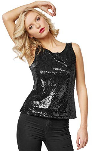 dressforfun Pailletten Top Damen, Glitzer Oberteile Damen, Pailletten Oberteil Damen, Disco Kostüm Damen, sexy Faschingskostüme, Party Oberteil Damen, Party Top, Galaxy Kostüm Damen - schwarz, M