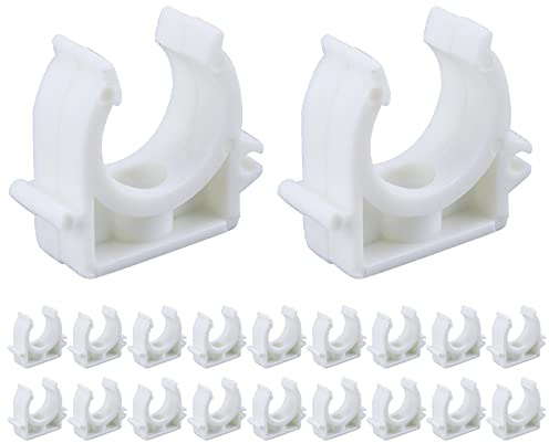 S SYDIEN PEX Clips Pipe Clamp 1 Inch, 20 Pack 25 mm Pipe Hangers Pipe Holder PEX Tubing Clamps PVC Water Pipe Support, Plastic U-Shaped PVC Pipe Clamps Tools With Screws, White