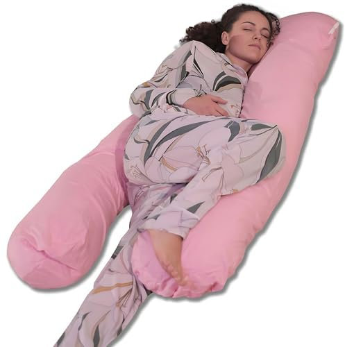 bananair - Schwangerschaftskissen und Stillkissen in U-Form - Weich & Bequem - Entlastet Rücken & Nacken, Seitenschläferkissen - Abnehmbarer Bezug & Maschinenwaschbar (150 x 80 cm, Rosa, Baumwolle)
