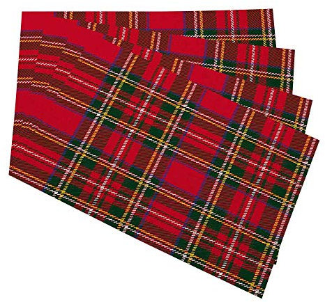 oFloral Tischsets mit Schottenkaro, kariert, für Küche, Esstisch, Set mit 4 Stück, traditionell rot, schwarz, grün, schottische Weihnachten, Neujahrsdekoration, Leinen, waschbar, hitzebeständig.