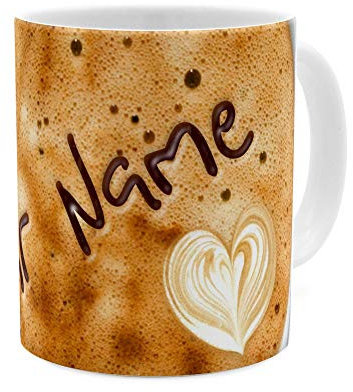 printplanet® Tasse mit Namen personalisiert - Motiv: Kaffeeschaum - individuell gestalten - Farbvariante Weiß