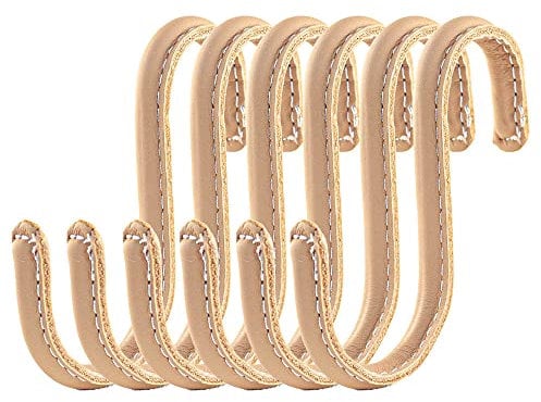 Brute Strength - S-Haken mit Vollnarbenleder umwickelt - 6 Stück - Natur - 10 cm Edelstahl-Metallbügel Aufhängehaken für Küche, Werkstatt, Bad