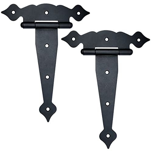 AERZETIX - C57907 - Lot de 2 charnières style antique 190x205x2.5 mm plates en forme ''T'' - pour volets portes armoires meubles placard - en acier - noir - fer ornemental vintage rustique