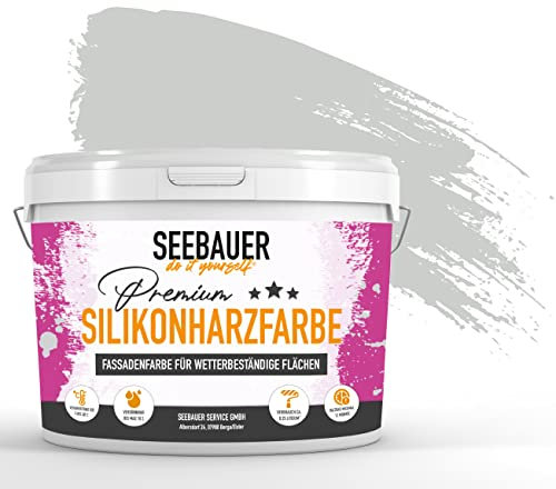 SEEBAUER diy Silikonharz-Fassadenfarbe Grau 300ML für Außen (No. 222 Grey Stone) Selbstreinigende Fassadenfarbe mit Lotuseffekt - Geeignet für Putz, Mauerwerk und Beton