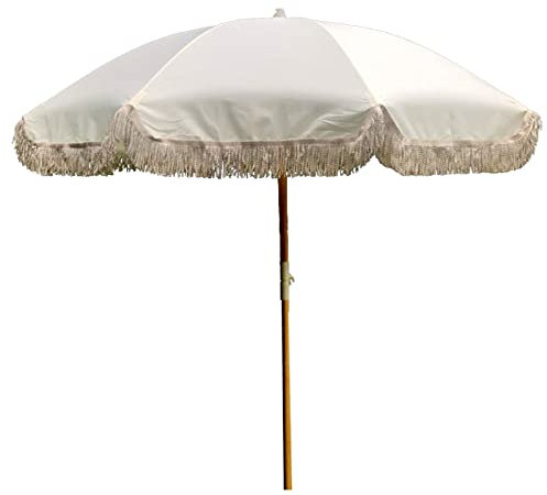 LBONG Parasol inclinable Ø 200cm Parapluies À Pampilles Rondes Parasol de Plage, Ombrelle de Jardin pour Patio Extérieur(2m/6.5ft)