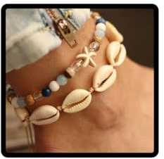 Cubahop Fußkettchen im Boho-Stil mit Seestern und Perlen, für den Sommer, Fußschmuck, Schmuck für Damen und Mädchen