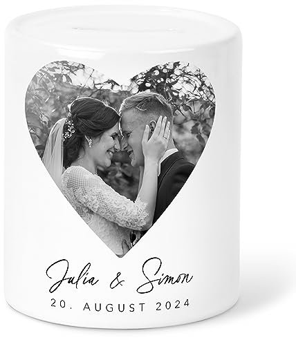Hochzeitsgeschenk für Brautpaar Spardose mit Foto Sparschwein Hochzeit Geldgeschenk Geld Hochzeitskasse Hochzeitsspardose aus Keramik