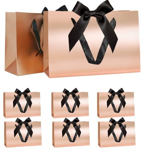 Ensemble Sacs Cadeaux, Sacs Cadeaux Or rose avec Ruban Sacs Cadeaux avec Poignées Sacs Cadeaux or rose avec ruban noir 8 pièces 30x20x10cm Sacs Cadeaux pour Noël Mariage Anniversaire