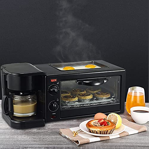 Genérico Sartén para Desayuno rápido 3 en 1 con Tapa de Vidrio, cafetera de 4 Tazas, Horno Tostador, sartén, máquina de Desayuno Multifuncional, Horno Tostador