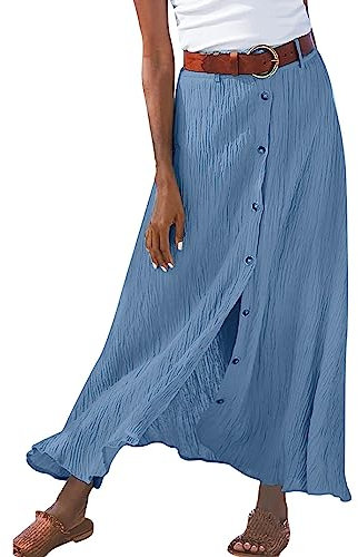 Skang Sommerröcke Damen Midi Damen-Sommerrock aus Fester Baumwolle und Leinen halblang mit Schlitz Hüfte und mittlerer Taille Damen Lederrock Kurz