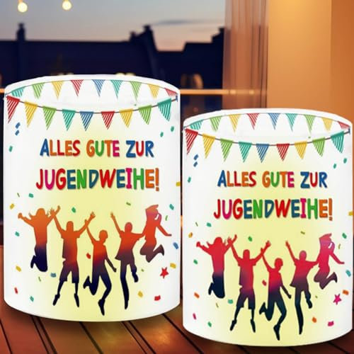12 Windlicht Tischdeko Alles Gute zur Jugendweihe, Windlicht Endlich Erwachsen Deko, Bunt Jugendweihe Windlichter Jungen Mädchen Tischdeko Geschenkidee für Teelichter (Jugendweihe)