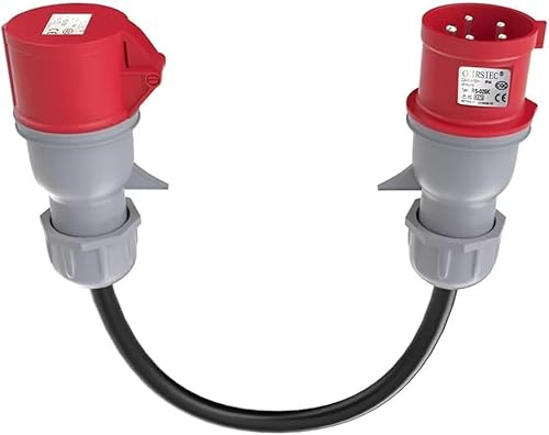 Aiskooc Adaptateur CEE 32 A vers coupleur 16 A, câble adaptateur haute intensité 5 broches avec disjoncteur de protection, longueur du câble 0,5 m, triphasé 400 V, certifié IP44