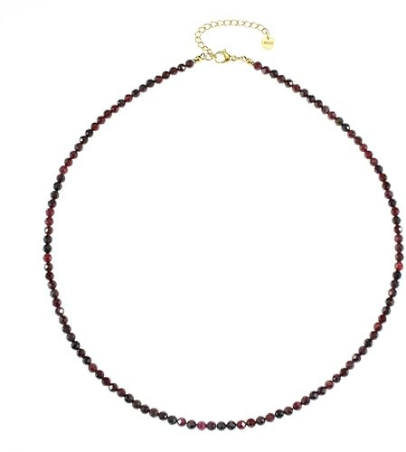 Granat Edelsteinkette mit facettierten 4mm Perlen - echte Natursteine - Länge verstellbar - Heilstein Schutzstein Edelstein Collier Glücksbringer Talisman Geschenk (Granat, 45, G)