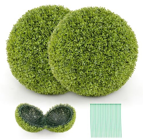 COSTWAY 2 Boules de Buis Artificielles 39 cm Résistantes aux UV, Plantes en Boules de Faux Sphères Végétales, Décoratives pour Intérieur Extérieur de Porche Balcon Jardin Mariage, Vert