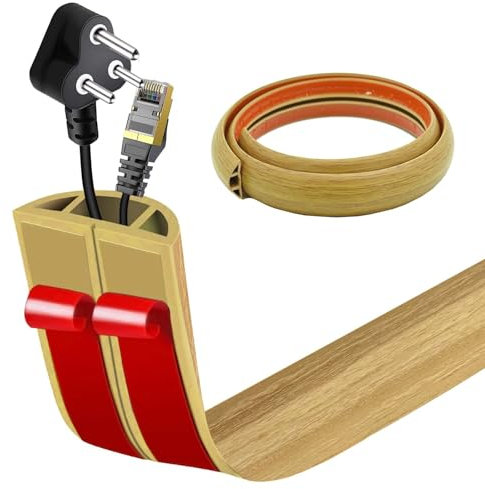 Flacher Kabelkanal Boden Selbstklebend | Flexible Kabelabdeckung für Deckenlampe & Boden | PVC Kabelschacht | Kabelmanagement in Büro & Wohnung (Weiße Eiche, 3cm x 1m)