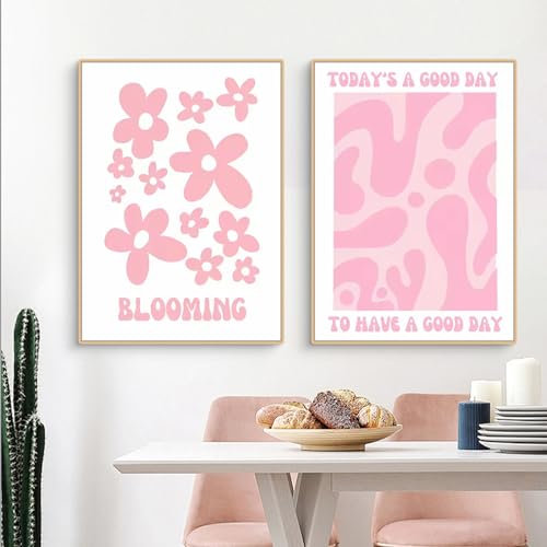 Ueiwffzo 2er Rosa Poster Set, Rosa Blumen Ästhetische Inspirierende Zitate Leinwand Bilder, Bilder Kinderzimmer, Wandposter Bilder Wohnzimmer, Ohne Rahmen (30x40cm)