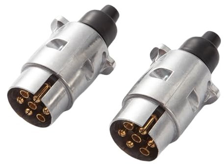 Feuunly 2 Pièces x Alliage d'aluminium Prise Remorque 7 Broches Male, 12V Prise Remorque Connecteur Standard Européenne - ISO 1724, pour Caravane Voiture RV Remorque Connecteur (Caoutchouc)