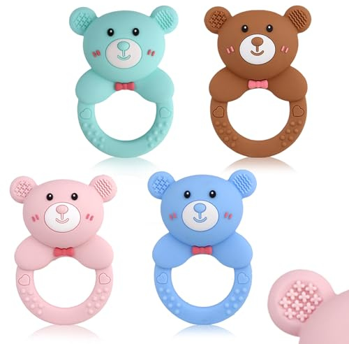 ABirdon Massaggia Gengive Neonati, 4Pezzi Giochi Dentizione Neonato,Massaggiagengive Senza BPA per neonati di età superiore