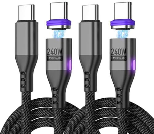 BITHAI 240W USB C Magnet Ladekabel(2Stück, 1m/1m), 240W(48V/5A) PD Schnelllade Magnetisches Ladekabel, 16Pins USB C auf Typ C Ladekabel Magnetisch für Tablet/Laptop/MaBook(Schwarz)