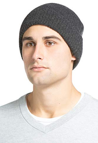 Fishers Finery Herren-Mütze, 100 % reines Kaschmir, gerippte Bündchen, ultra-plüschig, anthrazit, Einheitsgröße