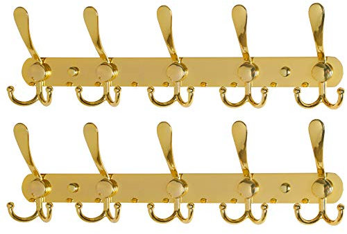 Dseap Garderobenleiste - Schwerlast Garderobenhaken Mit 5 Dreifachhaken, Edelstahl Wandgarderobe, Kleiderhaken Wand, Hakenleiste Garderobe für Mantel Hut Handtuch Handtasche, Gold, 2 Stück