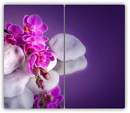 Küchenbrett Glas 2x30x52 cm für die Küche Plastikfrei 2 Stück Glasplatte Hitzebeständig Rutschfest Silikonfüße Lebensmittelecht Dekorativ Antibakteriell Gehärtetes Glas - Orchidee