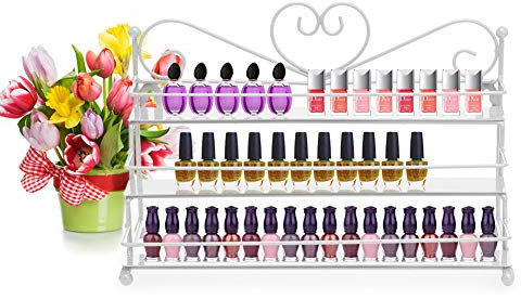 Marketero Metal Nail Polish Stand Organiser Holder Rack 3 Tiers, Nail Varnish Cosmetic Makeup Organiser Stand Storage Display White