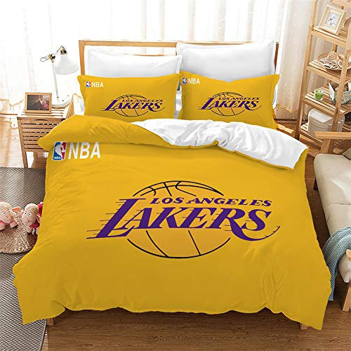 Bett Set Basketball Team Multicolor Bettbezug Kissenbezüge Gebürsteter Stoff Bettwäsche Bettdecke Bettwäsche Set (135 x 200 cm,LOS Angeles Lakers)