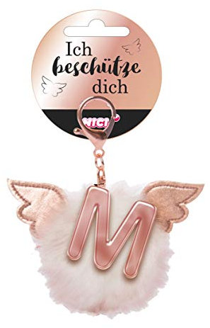 NICI 46982 Taschenanhänger Schutzbommel Buchstabe M, WEIß/Gold, 10cm