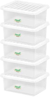 Plastic Storage Boxes Crystal Clear 17L Box & Lid Home Office Stackable Nestable - Pack of 5