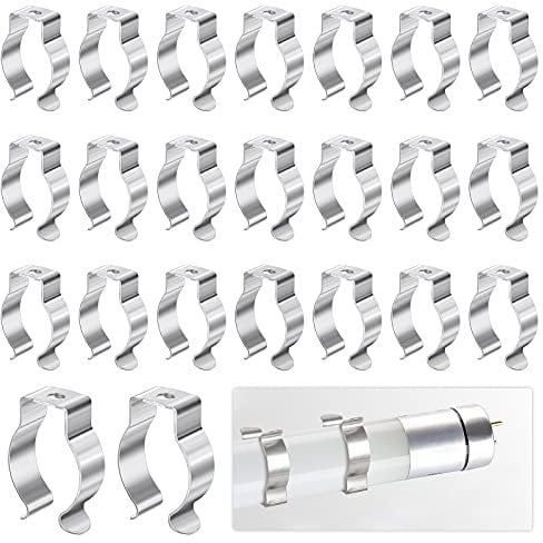 Dasyusuo 30Pcs Soporte de Tubo Fluorescente T8 Soporte de Luz Clip de Tubo LED de Acero Inoxidable Soporte de LáMpara Abrazaderas de Tubocon 30 Tornillos para Soportar el Tubo LED T8 (Plateado)