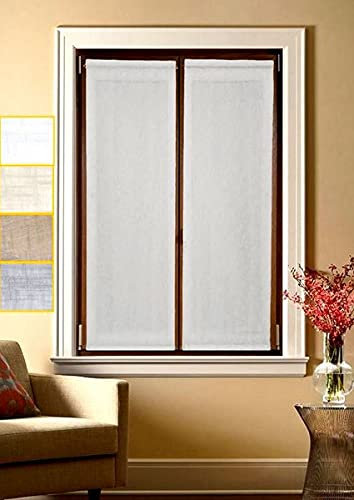 Coppia Tendine a pannello tende a vetro per finestra e porta su misura – larghezza 35-45-50-55-60-65-70-80-90 bianco-lino-corda-grigio effetto lino art.marica (bianco 45x135 cm)
