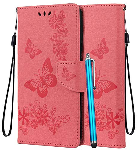 LEMORRY Coque pour Wiko Power U30 Etui Cuir Doux Portefeuille Pochette Cover Protecteur Magnétique Fente pour Carte TPU Silicone Etui Housse Wiko Power U30, Papillon Rose