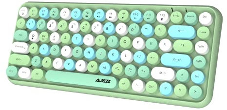 Teclado Bluetooth inalámbrico, mini teclado compacto de 84 teclas, conexión inalámbrica de 2,4 GHz, tapas redondas retro de ABS, panel mate, diseño ergonómico para PC, ordenadores portátiles (verde