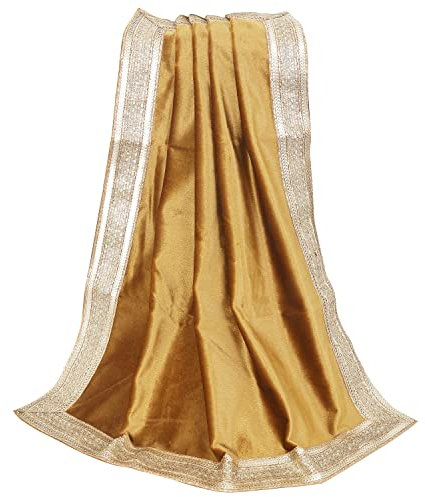 Indian Consigners Goldener Samtstoff mit goldener glänzender Bordüre, Aasan, Alter, Altar, Tarot-Tischdecke, quadratisch, 61 x 61 cm