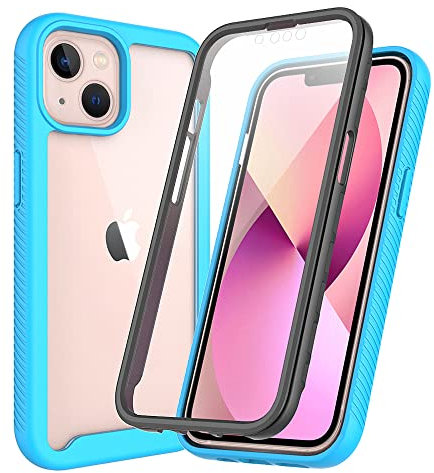 iPhone 13 Mini Case with Built-in Screen Protector, 360 Full Body Protective Cover Heavy Duty Anti-Scratch Shockproof Slim Silicone Bumper Clear Phone Case for iPhone 13 Mini 5.4, Light Blue