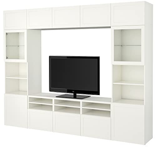Ikea BESTÅ TV-Aufbewahrungs-Kombination / Glastüren, 300 x 42 x 231 cm, Weiß/Hanviken Weißes Klarglas