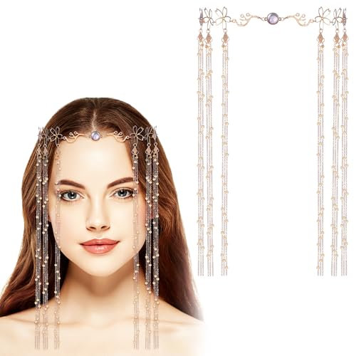 Beaupretty Kette Kopfschmuck Lange Quaste Kristall Haarkette Strass Wassertropfen Kopfkette Frauen Stirnband